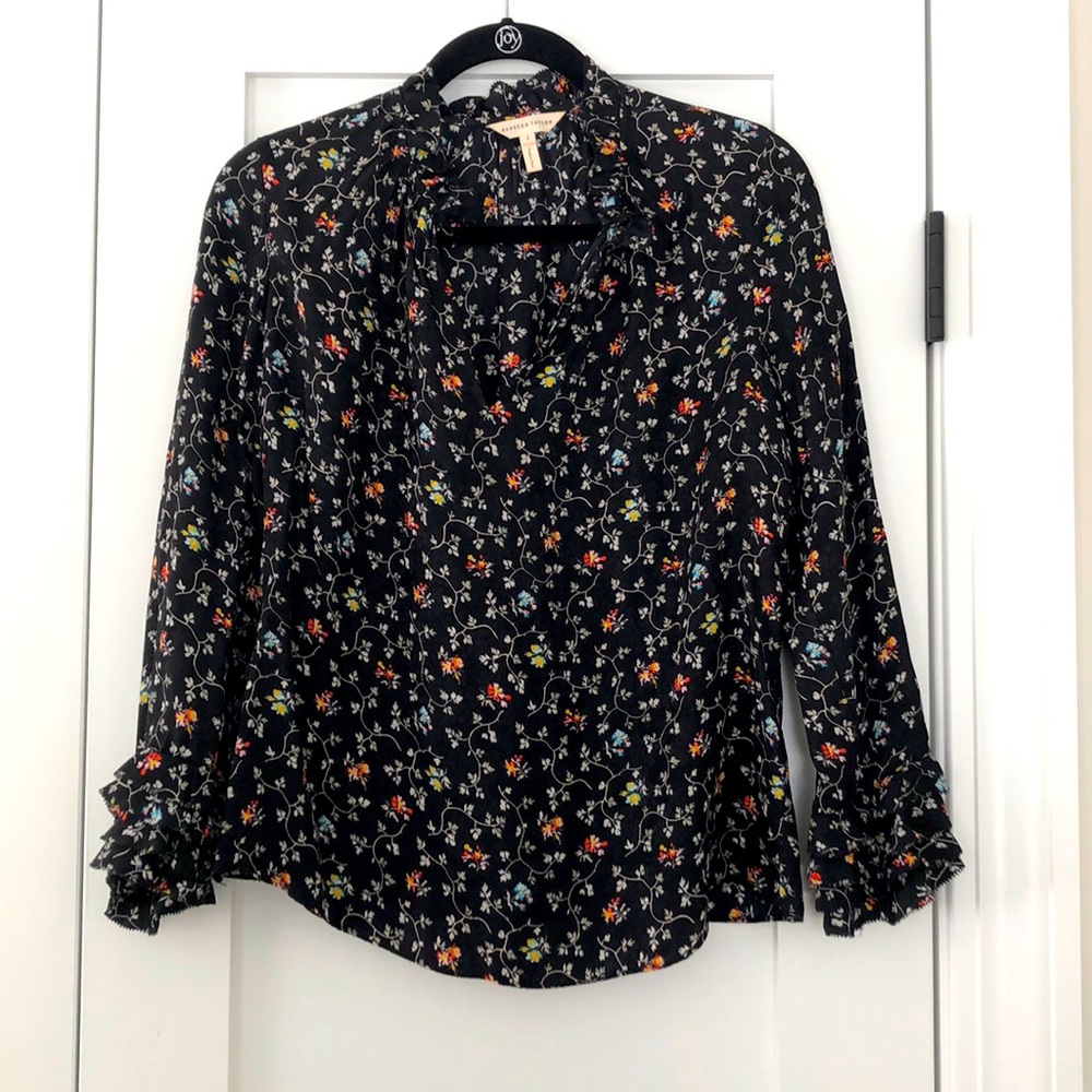 Rebecca Taylor Floral Vines Top Black Size 2